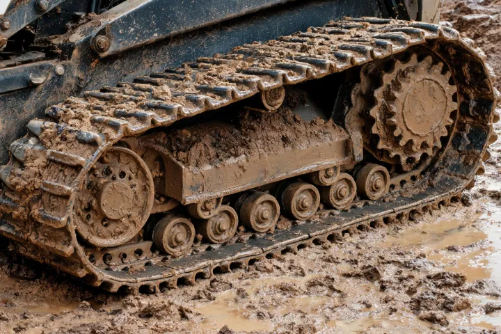 Compact track undercarriage close-up